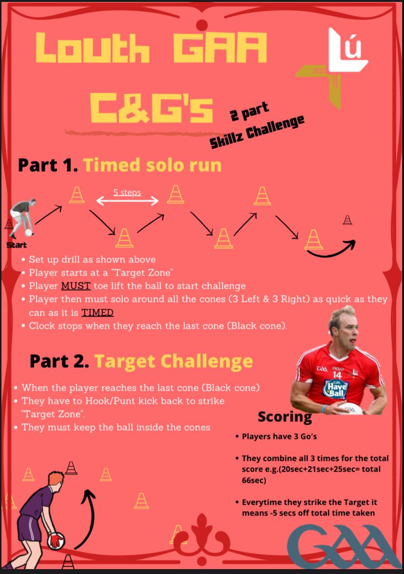 louthgaa's tweet photo. Louth GAA C&amp;Gs challenge players of all ages to a 2 part Skillz Challenge incorporating solo right and left and kicking. Send us your times and clips tag @louthgaa and #Alouth2train https://t.co/y9BTszkxNX
