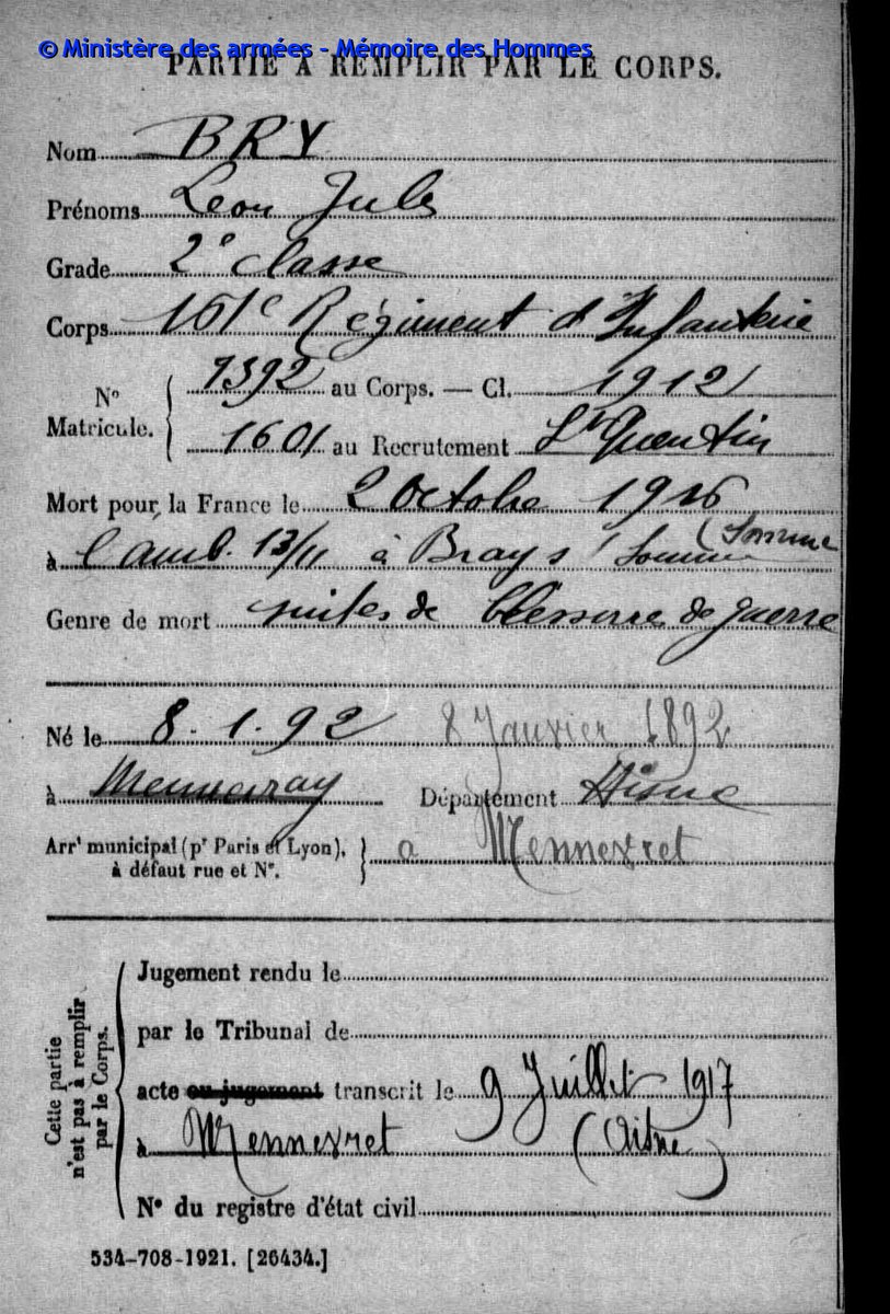 Le_Chtimiste's tweet photo. BRY Léon Jules du 161e régiment d'infanterie - Merci à Marc - #Chtimiste #Infanterie19141918 #161eRI https://t.co/bR1zmuRRQC