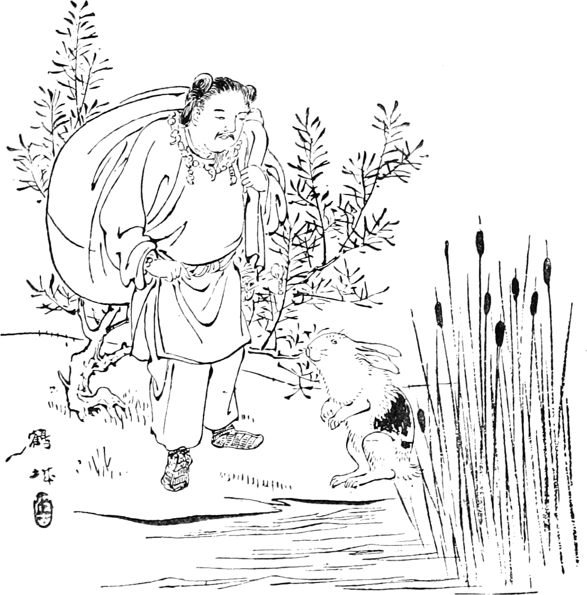 You can read the full story from The Japanese Fairy Book here:  https://en.m.wikisource.org/wiki/The_Japanese_Fairy_Book/The_White_Hare_And_The_CrocodilesThese illustrations are also from The Japanese Fairy Book.See the next tweet for art credits for the rest of this thread.4/5