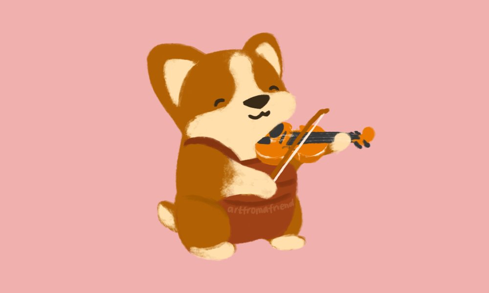 here is a little corgi, who loves practicing his violin in his best lederhosen. currently playing some arpeggios to warm up. will be serenading you with a masterpiece shortly. 