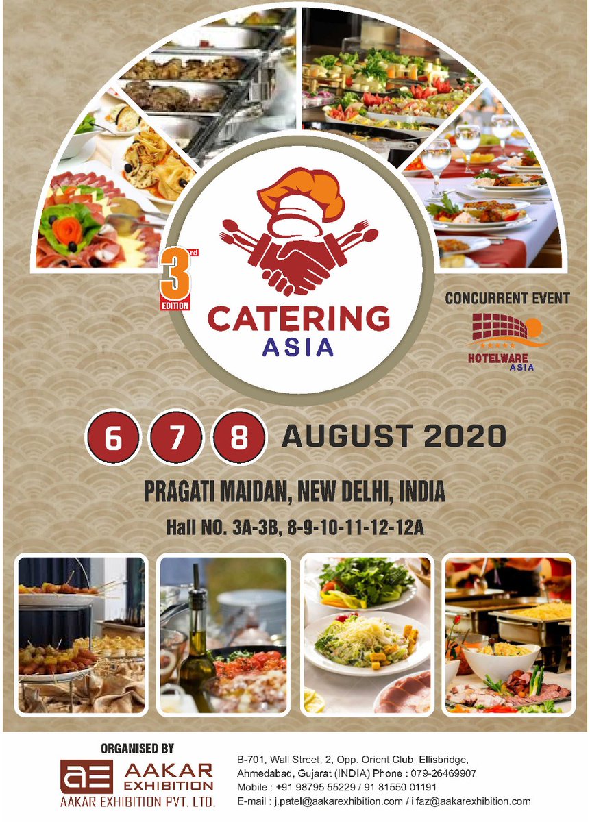 CateringAsia's tweet photo. Catering Asia, 06-07-08 August 2020 at Pragati Maidan, New Delhi, India

#aakarexhibition #cateringasia #caters #owen #pragatimaidan https://t.co/GsVd9QRCvJ