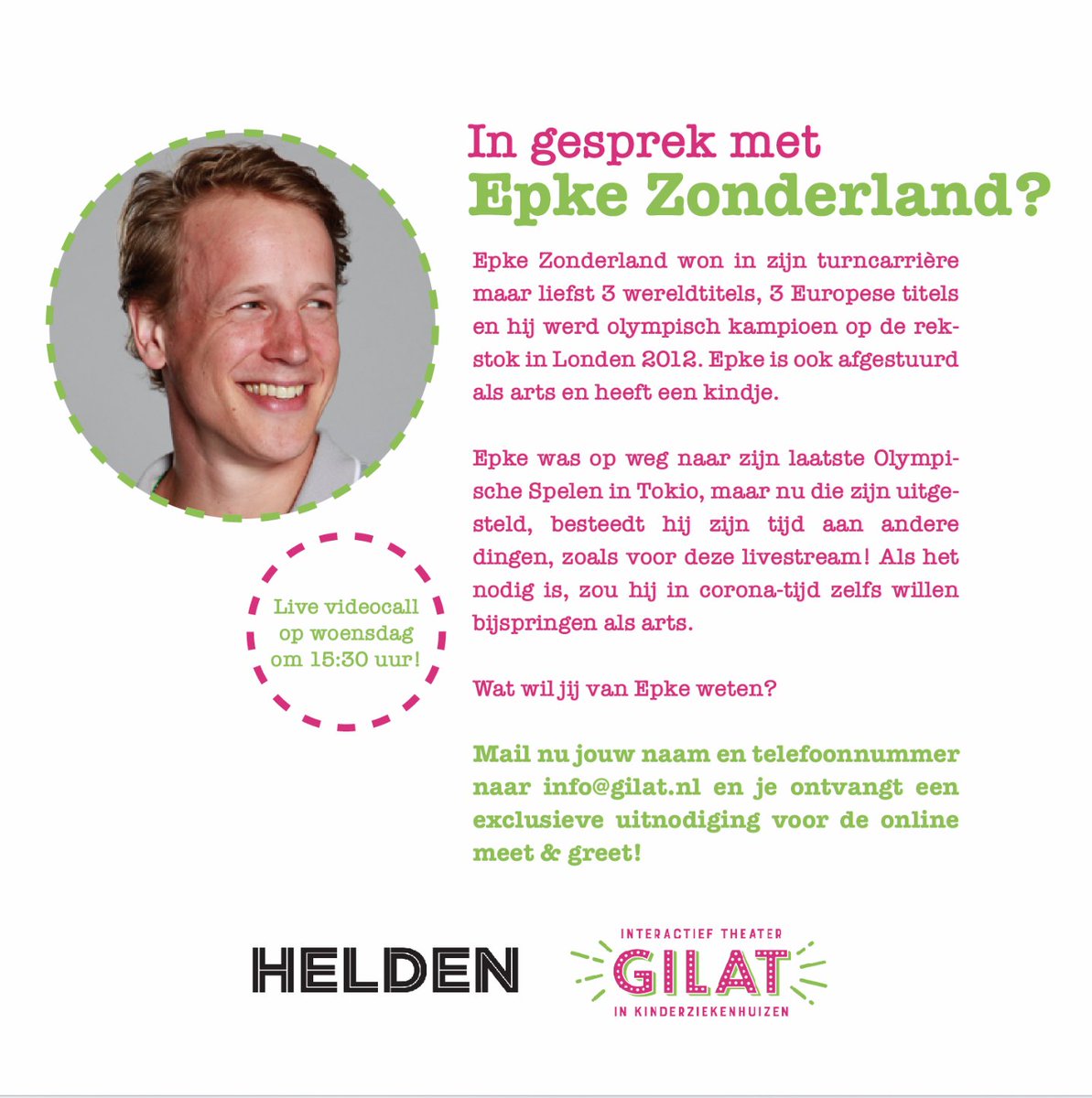 Morgen is het weer tijd voor de online meet &amp; greet met @HeldenMagazine, dit keer met niemand minder dan <a href="/epkez/">Epke Zonderland</a>! Meld je snel aan!