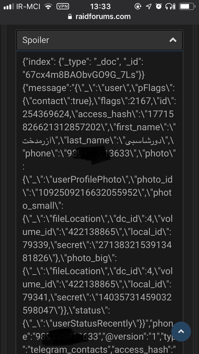 itiransite's tweet photo. اطلاعات لو رفته کاربران ایرانی #تلگرام، در وبسایت raidforums برای فروش گذاشته شد.
فروشنده حتی بخشی از اطلاعات کاربران را نیز به عنوان نمونه نشان داده است. https://t.co/QhCUa66gZo