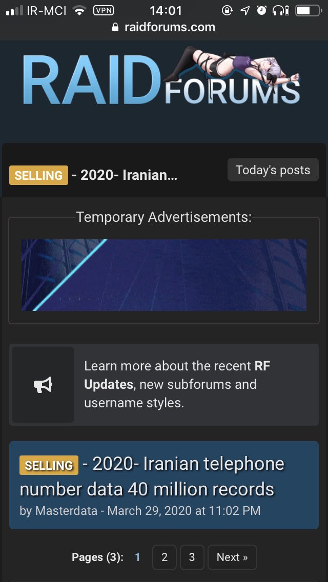 itiransite's tweet photo. اطلاعات لو رفته کاربران ایرانی #تلگرام، در وبسایت raidforums برای فروش گذاشته شد.
فروشنده حتی بخشی از اطلاعات کاربران را نیز به عنوان نمونه نشان داده است. https://t.co/QhCUa66gZo