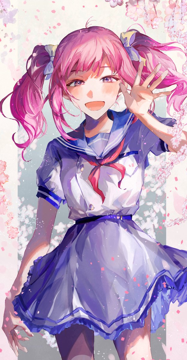 1girl twintails pink hair solo smile sailor collar looking at viewer  illustration images