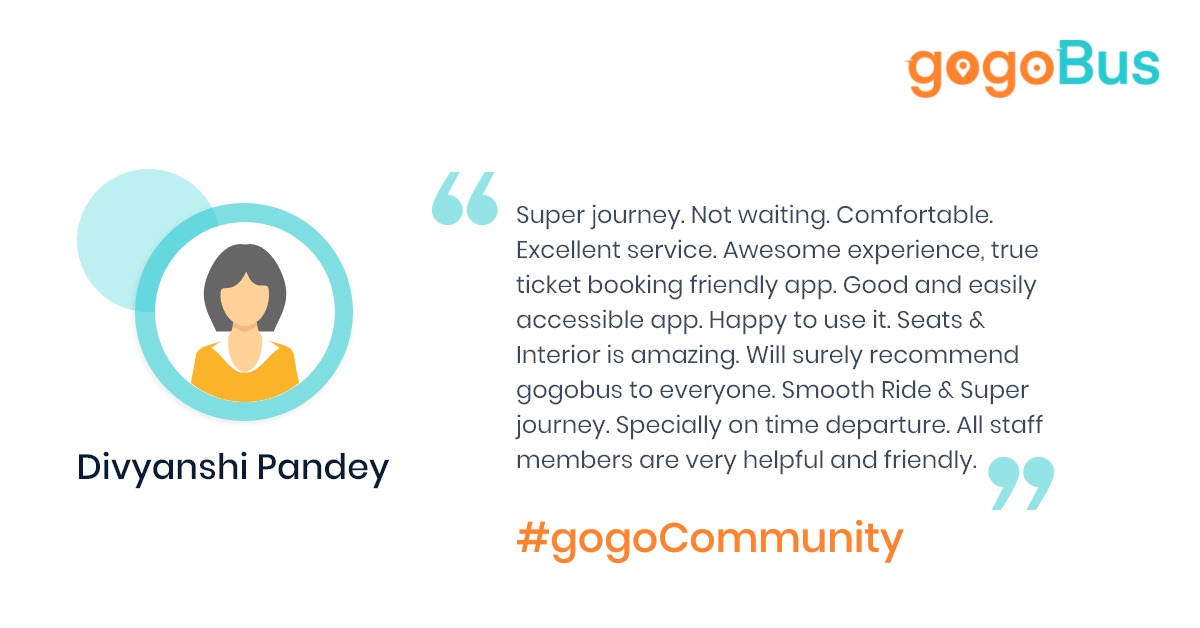 gogoBusGlobal's tweet photo. Customer experience is a key brand differentiator and at gogoBus, we want to build a pool of happy customers. Here is one such customer testimonial in her own words. #gogoCommunity #gogoConsumers
#customerexperience https://t.co/48jsVeC2Xj