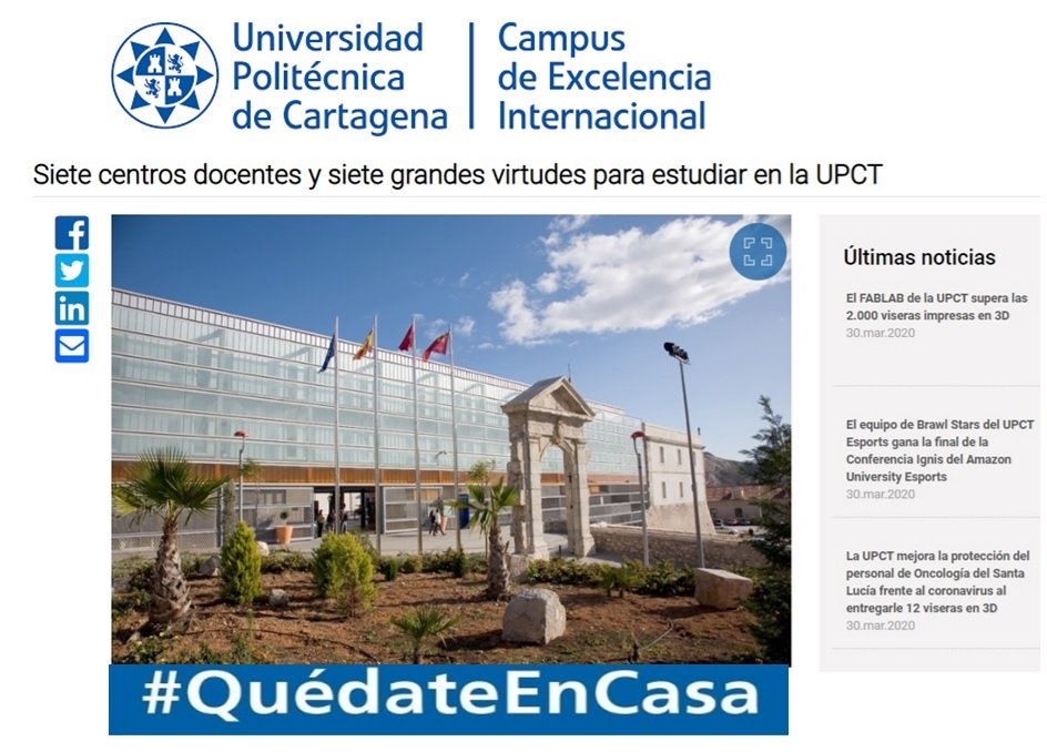 Gran implicación @UPCTnoticias con #COVID19 #UPCT destaca #empleabilidad de títulos, practicidad de estudios, I+D+i,

alto número de profesores/alumno, #docenciainnovadora, atractivo internacional de #campusurbanos #EsteVirusLoParamosUnidos porque #teletrabajo #Nosquedamosencasa