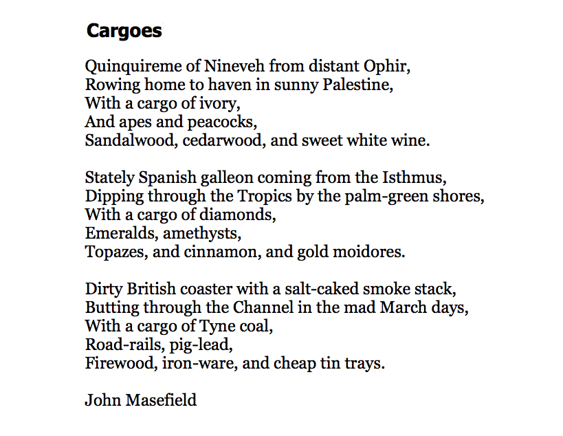 44 Cargoes by John Masefield #PandemicPoems  https://soundcloud.com/user-115260978/44-cargoes-by-john-masefield