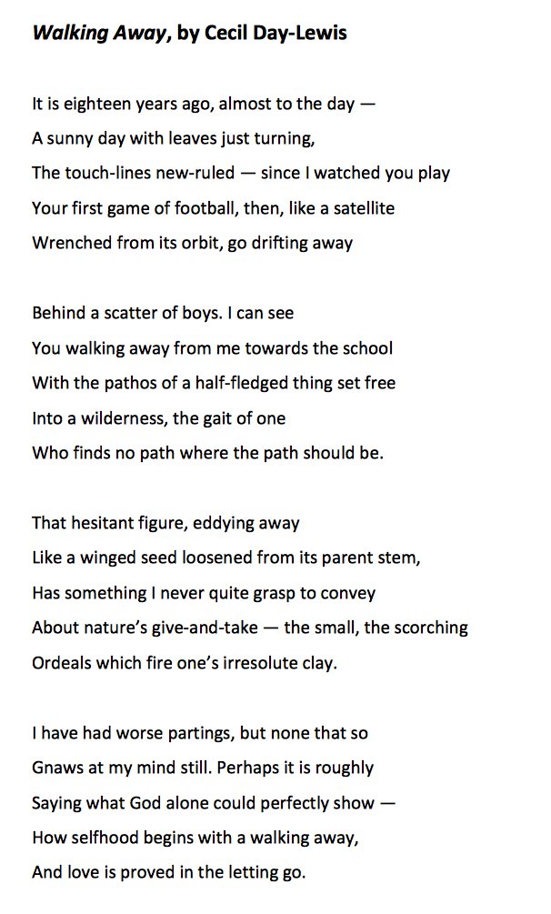 43 Walking Away by C Day Lewis, read by  @dudgeon_neil  #PandemicPoems  https://soundcloud.com/user-115260978/43-walking-away-by-c-day-lewis-read-by-neil-dudgeon