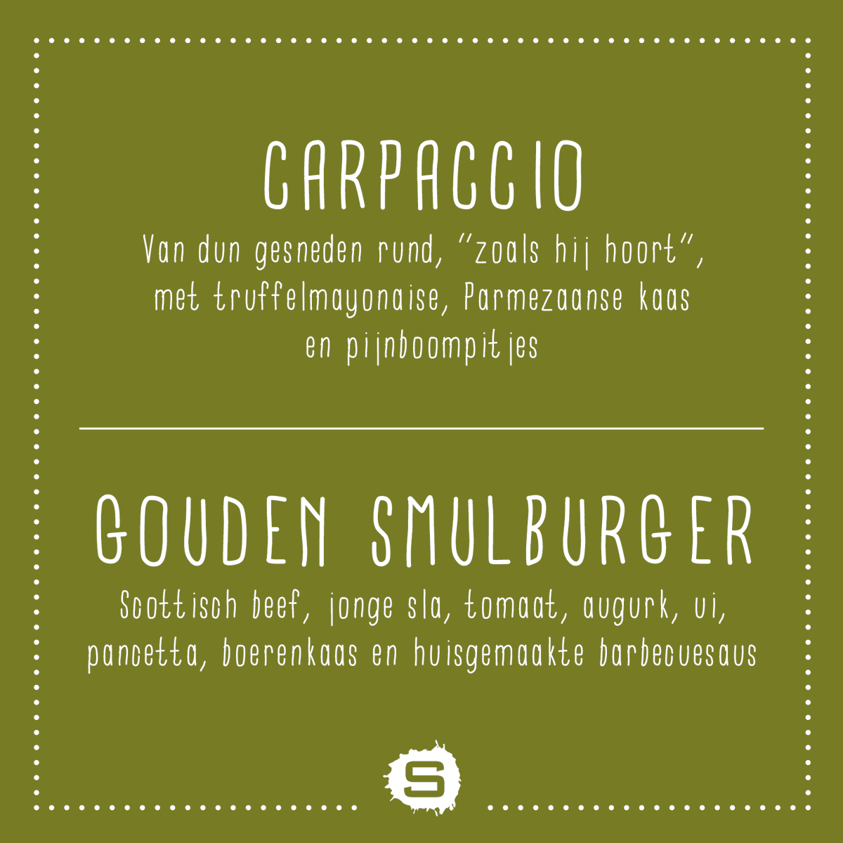 Wat nog heel even niet kan: Smullen. Wat zeker wel kan: watertanden tot je er bij neervalt! 🤤 Wat zouden jullie kiezen... de Smulburger of de minstens zo onweerstaanbare carpaccio? #dinsdagdilemma