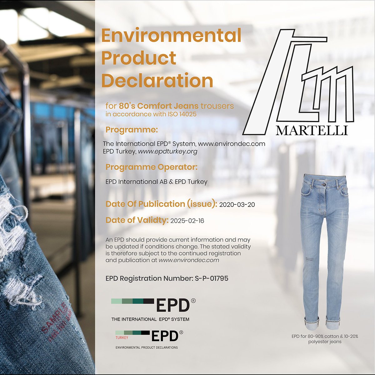 Semtrio's tweet photo. The exclusive denim production and washing facility Martelli has published 17 first-ever denim EPDs in the sector for its denim washing and dyeing processes including E-flow and Ozone Washing. 👖💙

https://t.co/236KfeAoyf

#martelli #epd #sustainabledenim #sustainabletextile https://t.co/IeHQIv10Ie