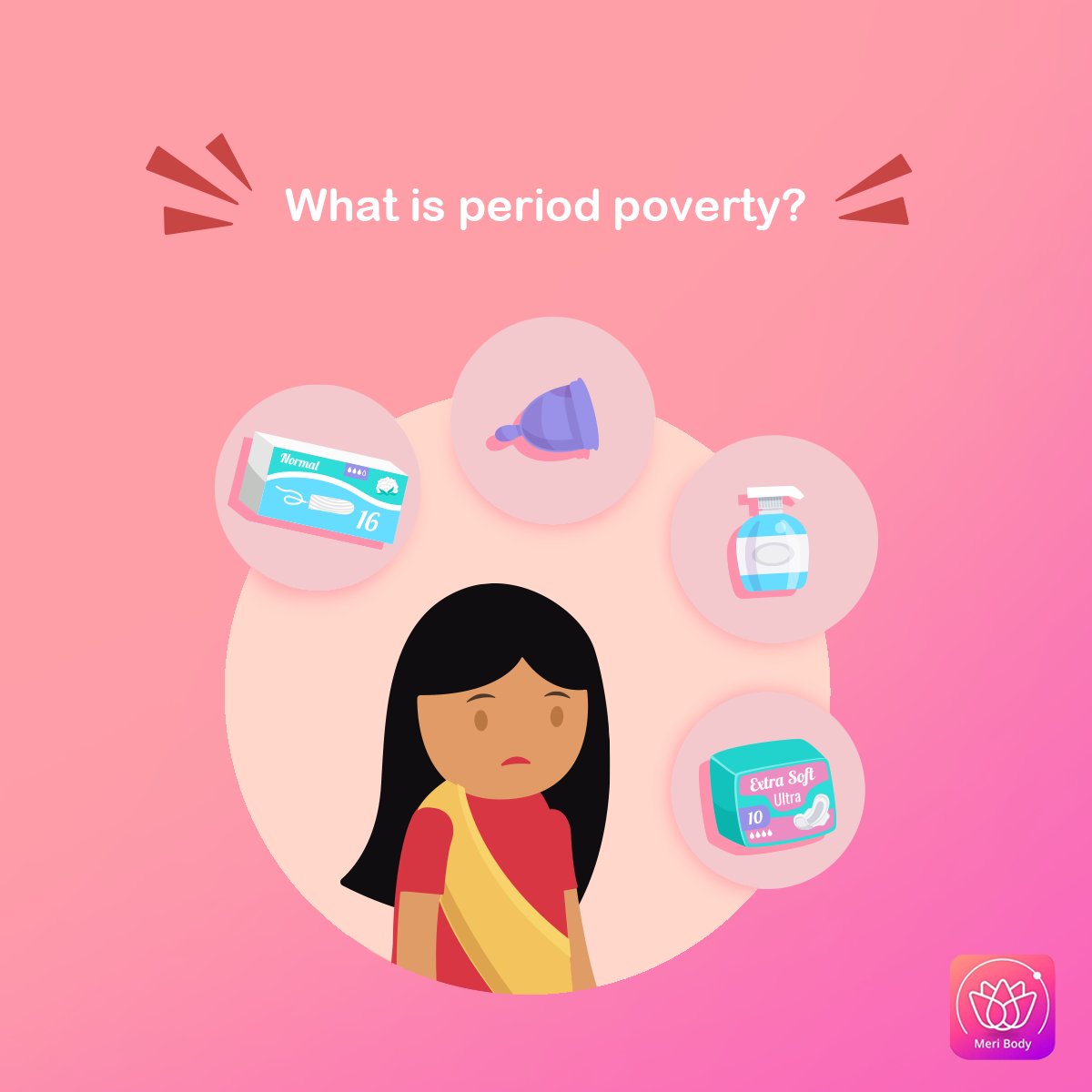 MeriBodyApp's tweet photo. #PeriodPoverty refers to inadequate access to menstrual hygiene tools like sanitary products, washing facilities &amp; waste management. #MeriBodyApp believes that this is attainable when there is flow of knowledge to destigmatise menstruation. Download now - https://t.co/NQqaASgPvY https://t.co/aHXTCIOLnl
