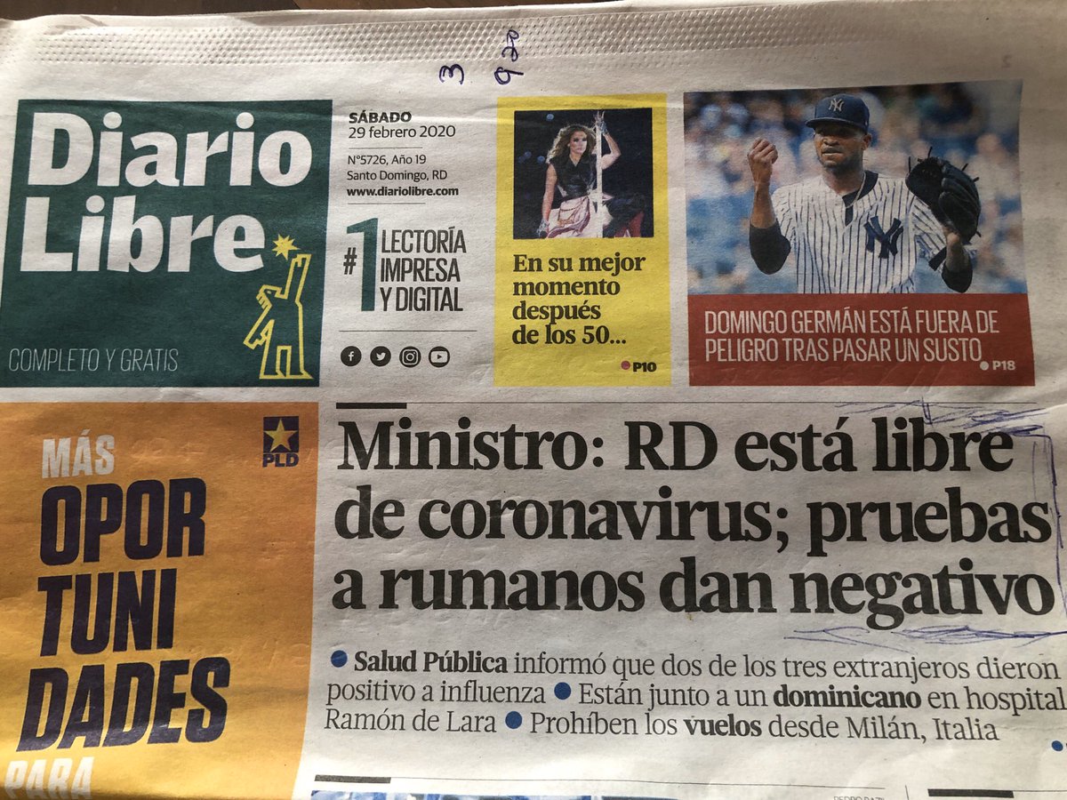 Solo 30 días han pasado desde esta publicación de <a href="/DiarioLibre/">Diario Libre</a> que recogía las declaraciones del ministro de <a href="/SaludPublicaRD/">Salud Pública RD</a> afirmando que no había #coronavirus en #RD , hoy hemos perdido a decenas de  dominicanos. Planteado el desafío: lo detenemos o seguimos enterrando !!!