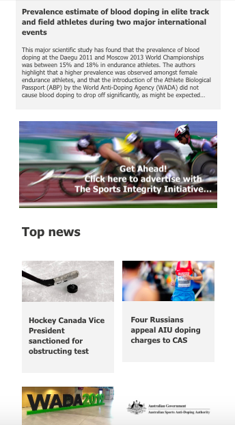 Sport_Integrity's tweet photo. THE SII WEEKLY - 31 March 20: How Olympics could help heal a post-Covid-19 world; Scientific study: blood doping in endurance events btw 15% &amp; 18% at #Daegu2011 &amp; #Moscow2013; Hockey Canada VP sanctioned; Russians CAS appeal &amp; more: https://t.co/Kwu4r5g28i https://t.co/vB5qg1LdU4