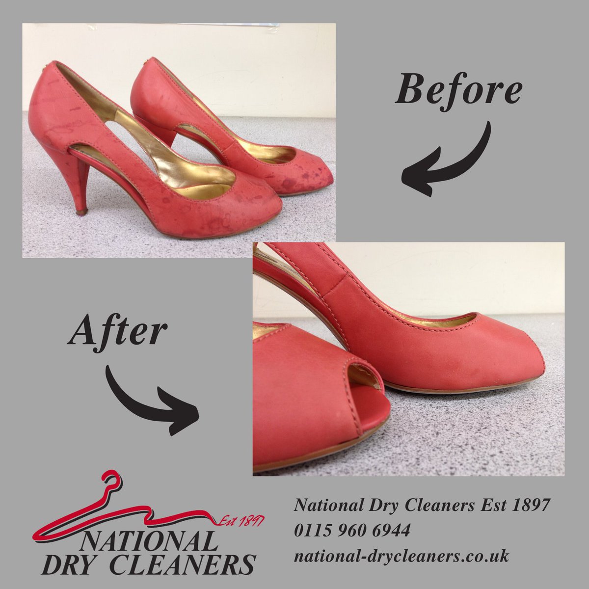 🌐national-drycleaners.co.uk 

#transformationtuesday #drycleaners #drycleaning #dryclean #cleaners #nottingham #mansfield #laundry #beforeandafter #before #after #nationaldrycleaners #service #customerservice #transformation #bestrated #heels #boots #shoes #shoecleaning