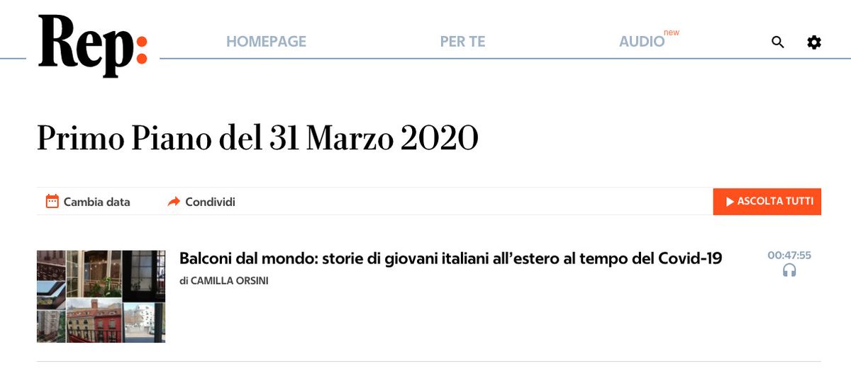 rikmagal's tweet photo. Oggi ritagliatevi del tempo e ascoltate il podcast di Camilla Orsini ( @Milliba )  per #LaRepubblica. È un modo per uscire di casa e fare un giro intorno al mondo ai tempi della #quarantena e del #covid19.

https://t.co/6lynCvPco3 https://t.co/W7d5lK8ETL