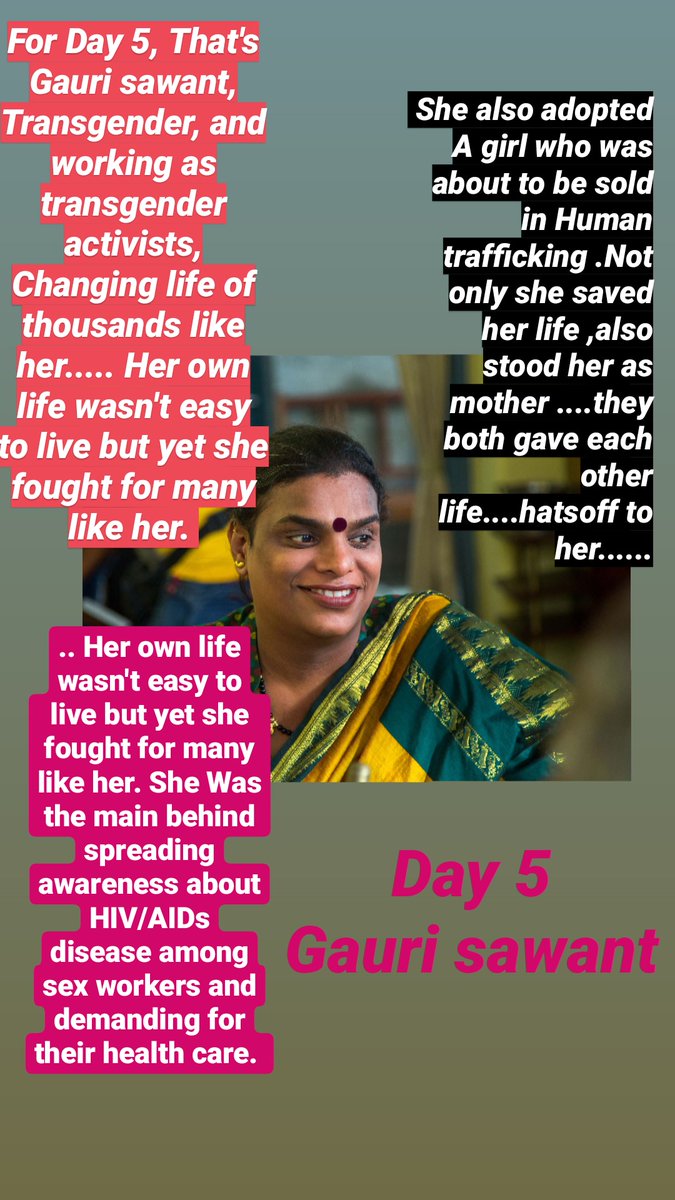Day 5:  #Navratri2020 .For Day 5, That's Gauri sawant, Transgender, and working as transgender activists, Changing life of thousands like her..... Her own life wasn't easy to live but yet she fought for many like her.  #Devi @SheThePeople  @FeminismInIndia