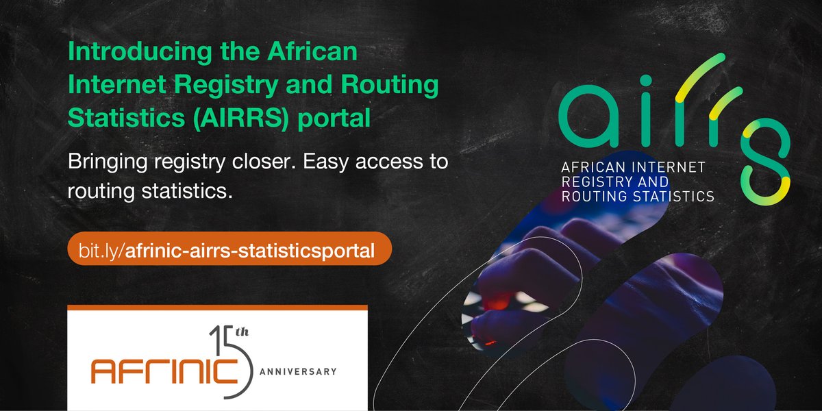 AFRINIC's tweet photo. We are pleased to launch the Africa Internet Registry and Routing Statistics (AIRRS). The AIRRS portal is powered by the RIPE Stat API and provides easy access to data selected from many sources. We have prepared a blog on how it works>> https://t.co/BbOrZFnX2F
#weareafrinic https://t.co/wpAvV8hv8s