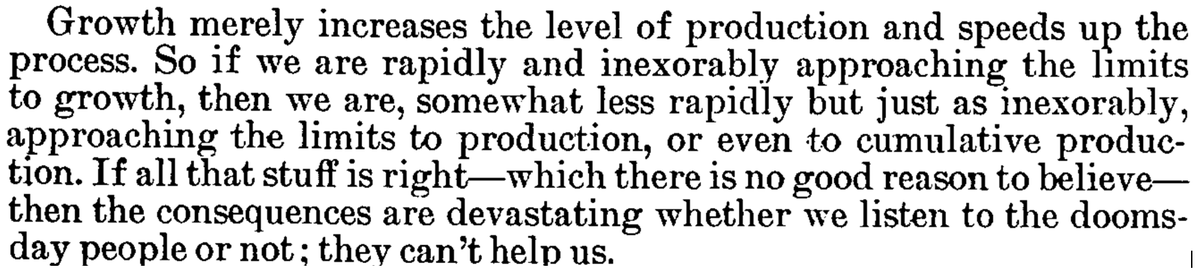 Prof. Solow destroys exponentialist bullshittery in three sentences. The first derivative of an exponential curve is still an exponential curve, and if you try to flatten an exponential curve it's also still an exponential curve. Careers should end over this.