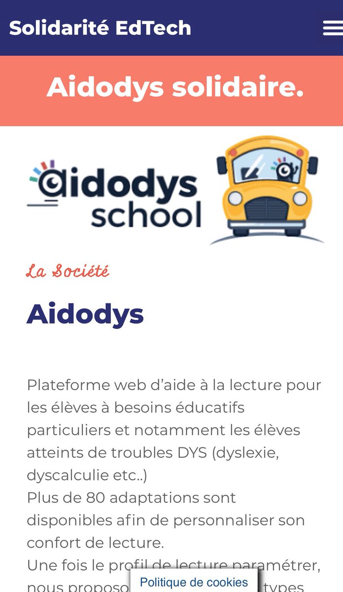 Aidodys s’engage en offrant à tous les utilisateurs #enseignants #élèves #prodesanté sa plateforme d’aide à la lecture. Vous pouvez adapter tous les documents numériques envoyés ou reçus en fonction de votre profil de lecture 100% personnalisable.
<a href="/EdtechFrance/">EdTech France 🇫🇷🇪🇺</a> #solidarité #COVID