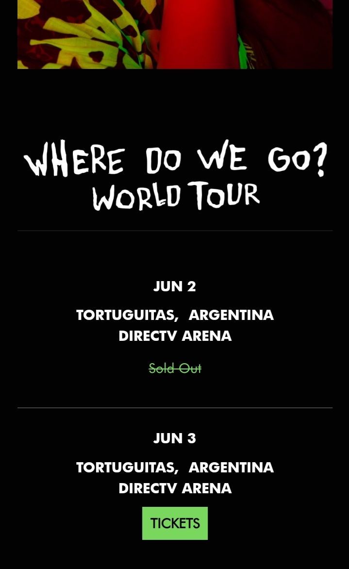 sitepopnet's tweet photo. Os Shows que Billie Eilish iria fazer no Brasil nos dias 30 e 31 de maio foram retirados da programação do site da turnê "Where Do We Go? World Tour". Provavelmente as datas serão adiadas para o segundo semestre do ano. https://t.co/qv8JHes4fe