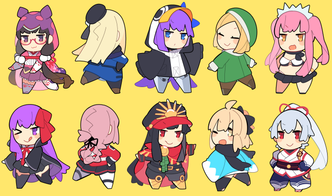 ビィビィ ,bb_(fate/extra) ,メイヴ(Fate) ,メルトリリス(Fate) ,謎のアルターエゴ・Λ ,沖田総司 ,桜セイバー 「新刊表紙用に素材つくったのさ 」|ペケこ@バーチャルめうしおじさんのイラスト