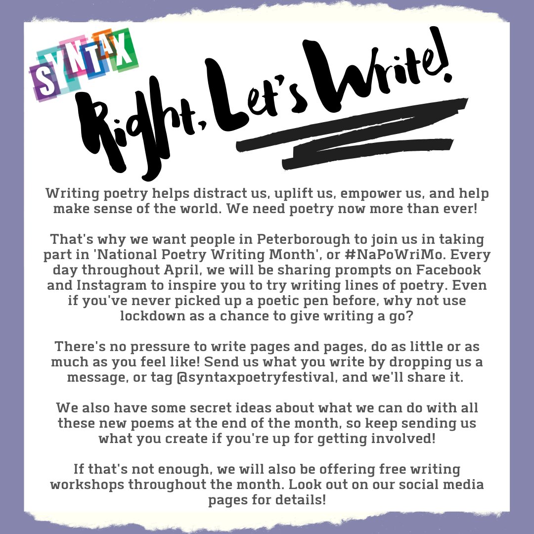 PoetrySyntax's tweet image. Yep Syntax is doing #NaPoWriMo find out more on here &amp;amp; FB. Take part and Right, Let&apos;s Write...