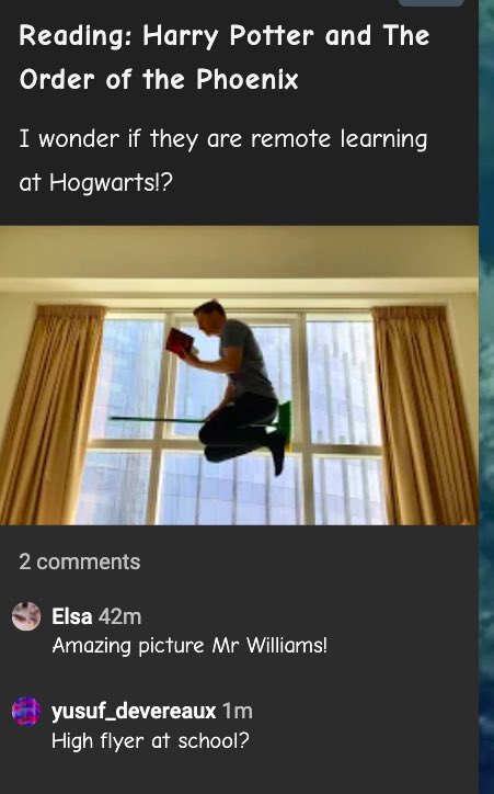 TgillaniRAD's tweet image. Year 5 are really going for it with our Extreme Reads competition! So impressed with our students’ creativity and ingenuity... but hats off to Mr. Williams of Hoopoes who is clearly flying high! #RADRemoteLearning