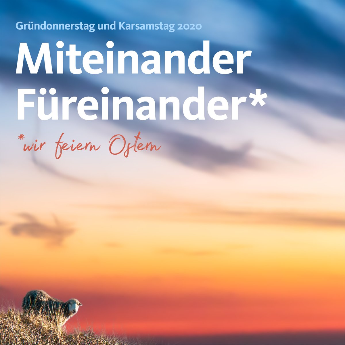 Ja. Ostern ist dieses Jahr ANDERS.
Nein. Ostern wird dieses Jahr NICHT ABGESAGT.

Deshalb werden wir am GRÜNDONNERSTAG und in der OSTERNACHT zwei VIDEOGOTTESDIENSTE bereitstellen, an denen Kinder, Jugendliche und Erwachsene aus ganz Deutschland mitwirken > bit.ly/miteinanderfue…