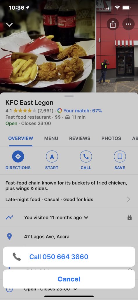 GoldDiggerBets's tweet photo. @greenaugustus44 @toolzbabe @KFC_Ghana Your mobile number in GMap isn’t working... how do I make my order? Jumia foods 🤷🏾‍♂️ https://t.co/o745smkCng