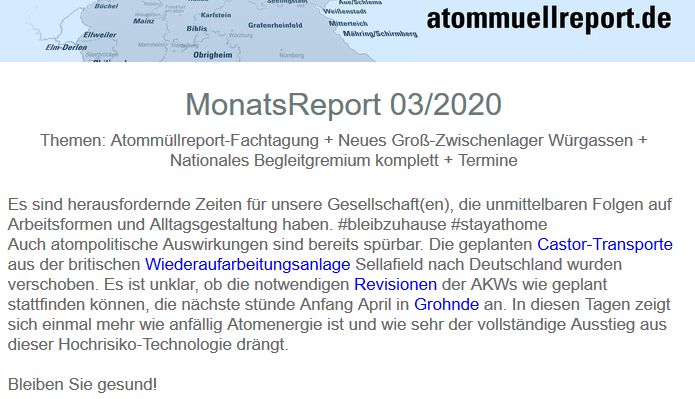 atommullreport's tweet photo. Unser #MonatsReport 03/2020 ist da. Themen: #Atommüllreport-Fachtagung + Neues Groß-#Zwischenlager #Würgassen + #NationalesBegleitgremium komplett + Termine. Anmeldung und alle Reports unter: https://t.co/hwBCccNaav https://t.co/U43huAY0wy