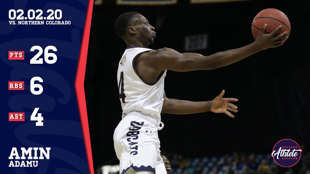 StuAthNetwork's tweet photo. You know he’s going left, but how do you stop it 🤔🤯. Montana State junior Amin Adamu exploded for a career high 26 points to go with 6 rebounds and 4 assists against Northern Colorado. Video ⬇️
#SANRecap https://t.co/tx0aOdV3JW