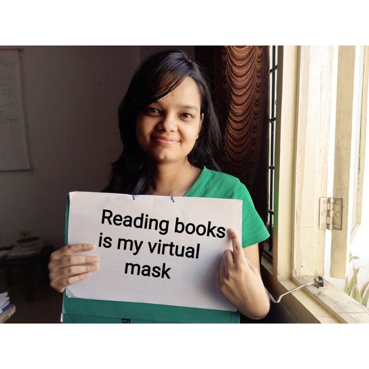 SKYSOCIAL1's tweet photo. It’s rightly said books can be a human’s best friend. 📘📗😀
Especially in a time like this where we are confined to staying at home reading is very helpful. We’re glad that Riya Maurya shared her virtual mask with us. 💜
@Anil5 @UNICEFIndia @WHO 
#corona #covid19 #virtualmask https://t.co/WJia7kod6Z