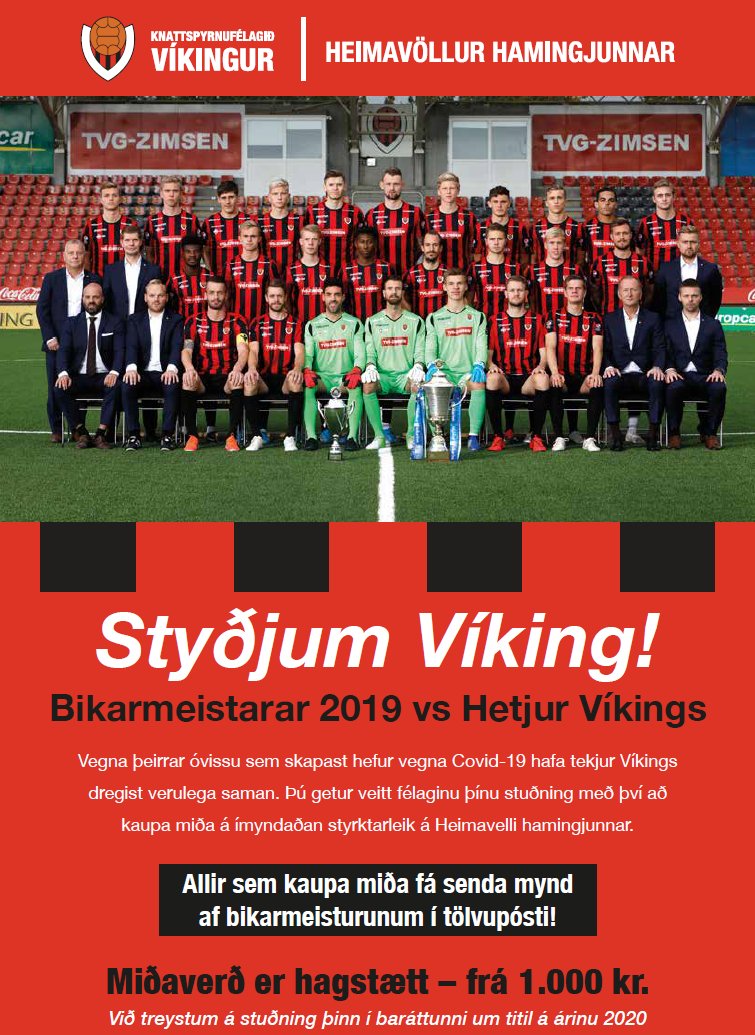 Kæru landsmenn,

Á þessum fordæmalausu tímum finnum við nýjar leiðir til að styðja við bikarmeistarana okkar.

Við höfum hafið miðasölu á sýndarleik sem fer fram á 112 ára afmælisdegi Víkings þann 21. apríl 2020. 

Allar nánari uppl. og miðasala hér 👇

tix.is/is/event/9954/…