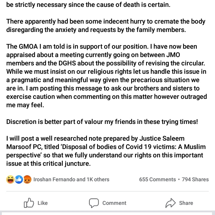 Welikumbura's tweet photo. Oh, come on you need to drag religion into this? Cremation is safer than a burial. I think in a time like this the God himself will understand that.

#lka #SriLanka #COVID19LK #COVIDIOTS #CoronaOutbreak #Coronavirusourtbreak #Politics #religion #Muslim https://t.co/2aIJ2x2zKR