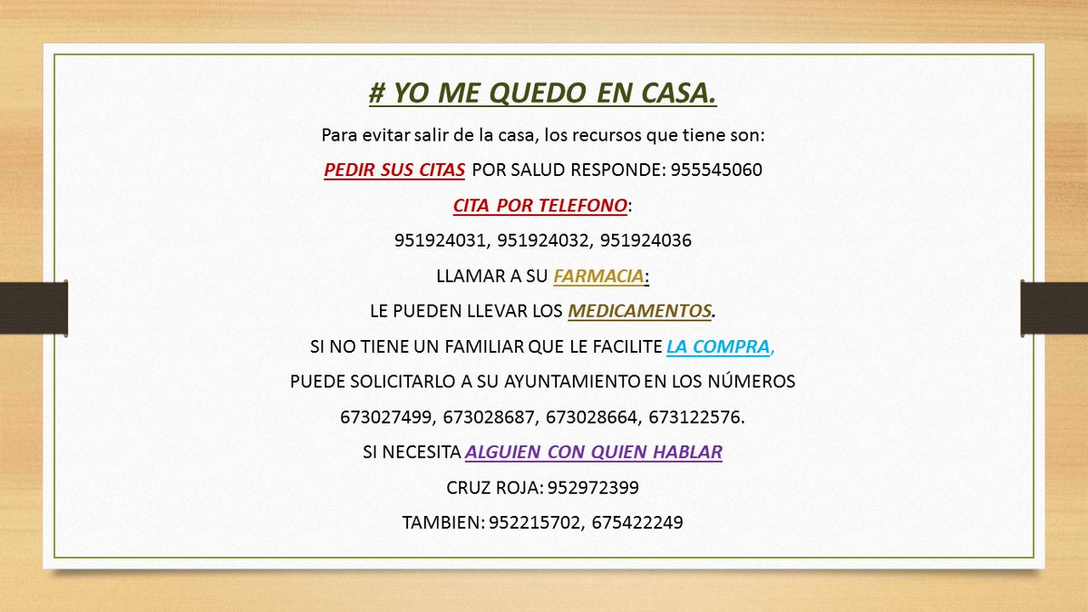 centro_rincon's tweet photo. # YO ME QUEDO EN CASA.
Es importante que insistamos en que no hay más remedio que quedarse en casa, es la mejor manera de colaborar.
Para evitar salir de la casa, sobre todo personas mayores y con patologías de riesgo, les informamos de los recursos a su alcance.
GRACIAS. https://t.co/v4fwKiMCNl