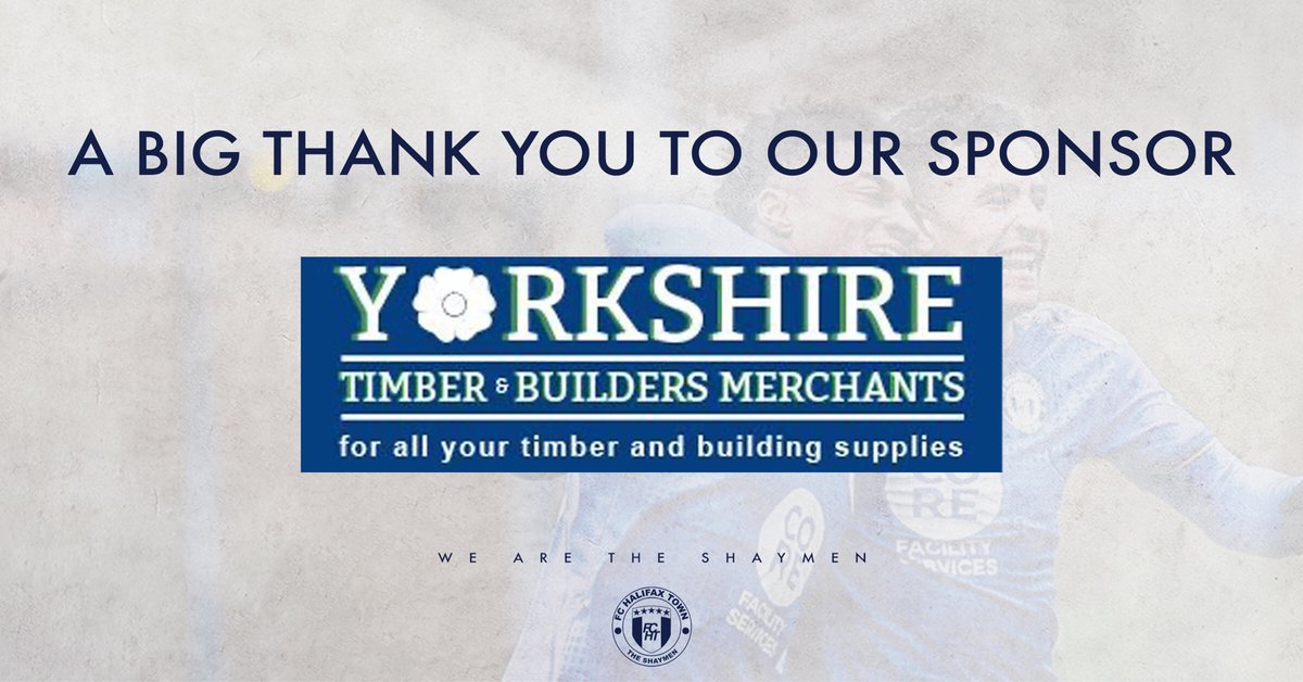 ⚽🙏 A HUGE THANK YOU |

To Martin and his colleagues at Yorkshire Timber for their support this season as our back of home shirt sponsor.
 
<a href="/YTBMHALIFAX/">Yorkshire Timber</a>

#fcht

(MB)
