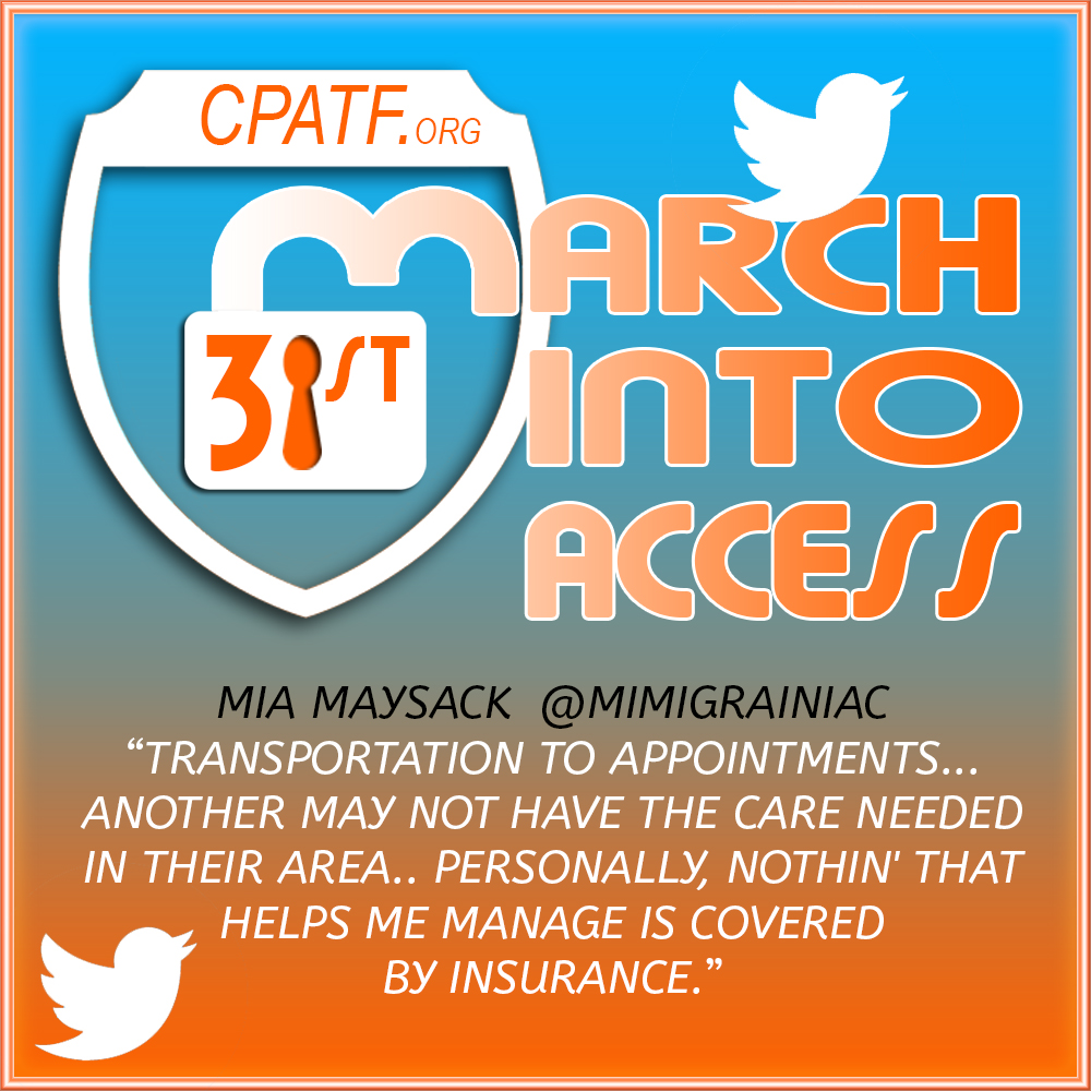 MyGeneticMeds's tweet photo. "Transportation to appointments, another may not have the care needed in their area. Personally, nothin' that helps me manage is covered by insurance." - Mia Maysack @MimiGrainiac #MarchInfoAccess
Join @AccessTaskForce 8pmET 3/31/2020 #PatientAccessChat https://t.co/tMQTkEgR87