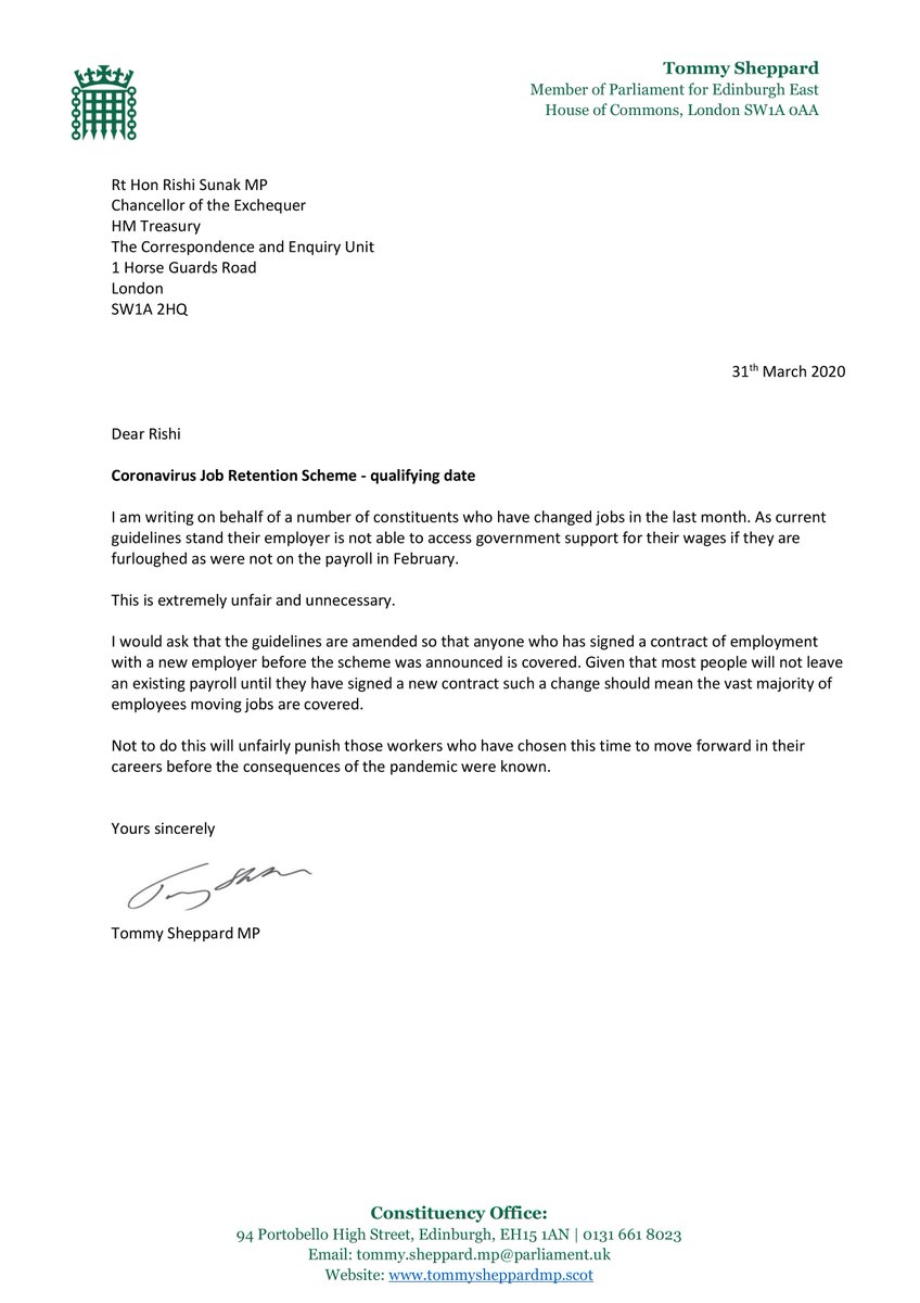 TommySheppard's tweet image. A small change to the job retention scheme would help ensure people who have changed job don't fall through the gap.