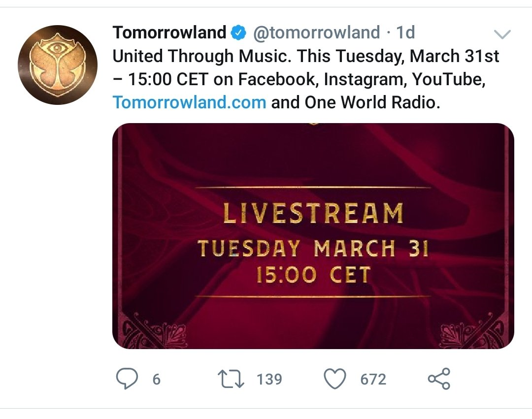 I'll be doing the UK Live stream with Host DJ  Adam K of one world <a href="/AdamKDJ/">ΛDΛMK</a>. Join us at 2pm UK / 3pm CET. So if you're home not doing anything join us #StayAtHome #Livestream #tomorrowland #oneworld