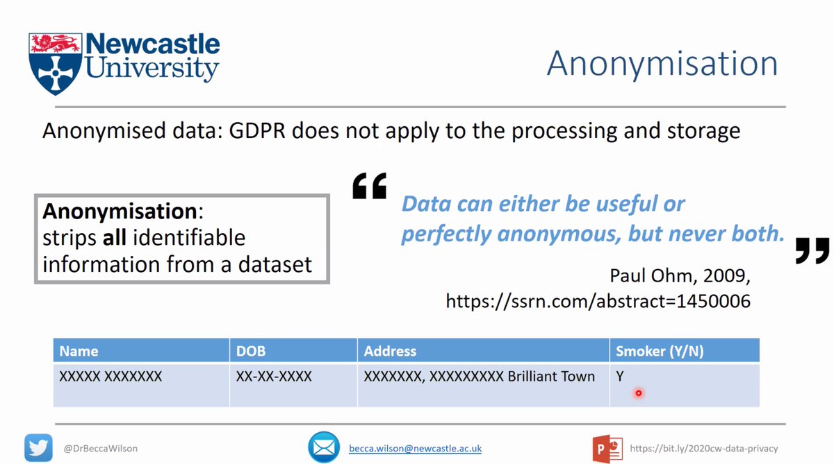 anonymised record - only thing we can share is the smoke status - clearly this is no longer useful data. What do we do?