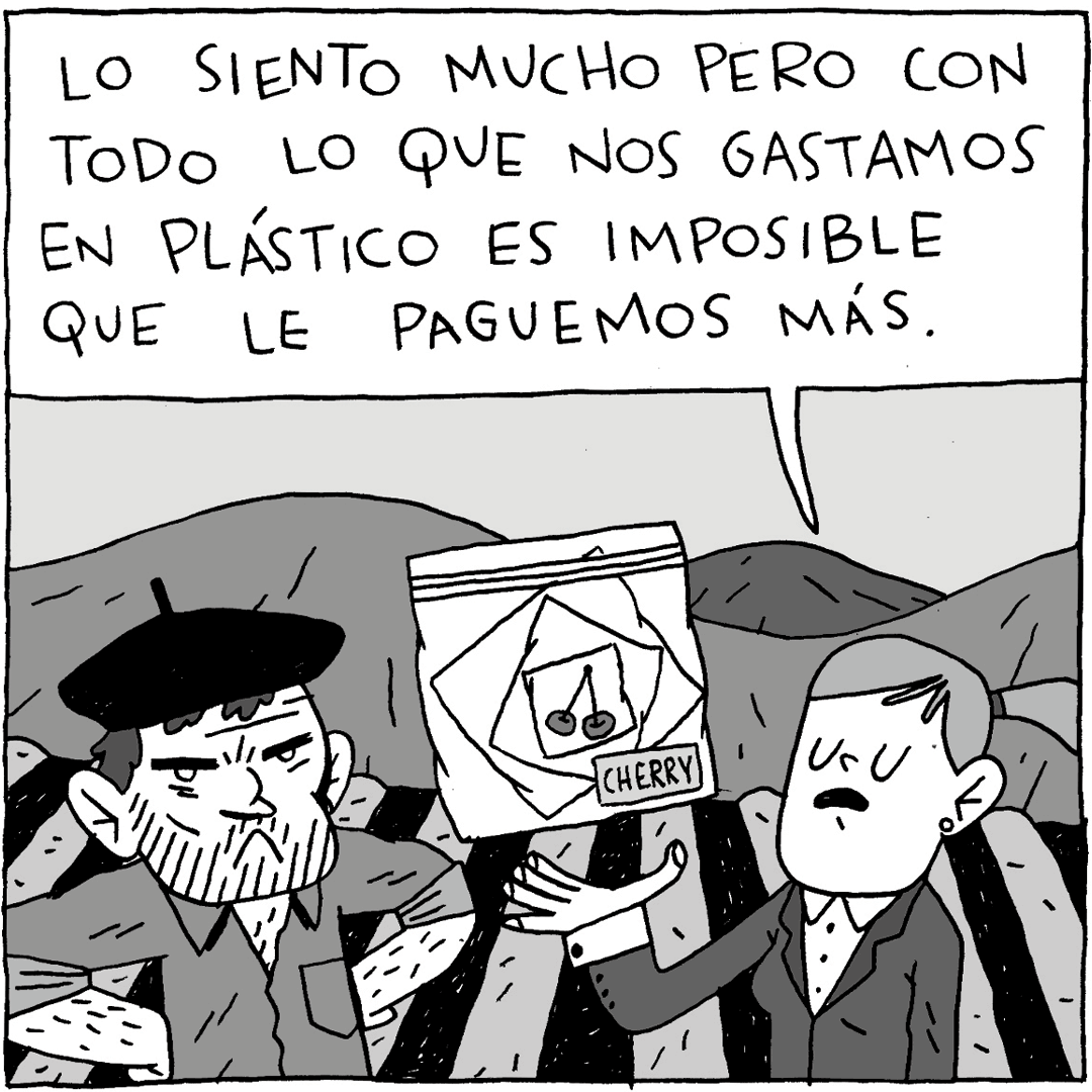 Esta era uno de los problemas que afectaba a los #productores 👩‍🌾antes de la #pandemia #Covid_19. Ahora tienen más de uno. Así que haced el favor y comprad local y directamente de productores si podéis, leches. 
🖌️Viñeta de <a href="/MikelMurillo/">Mikel Murillo</a> para #BCNMés 📰
#QuedateEnCasaYCompraLocal