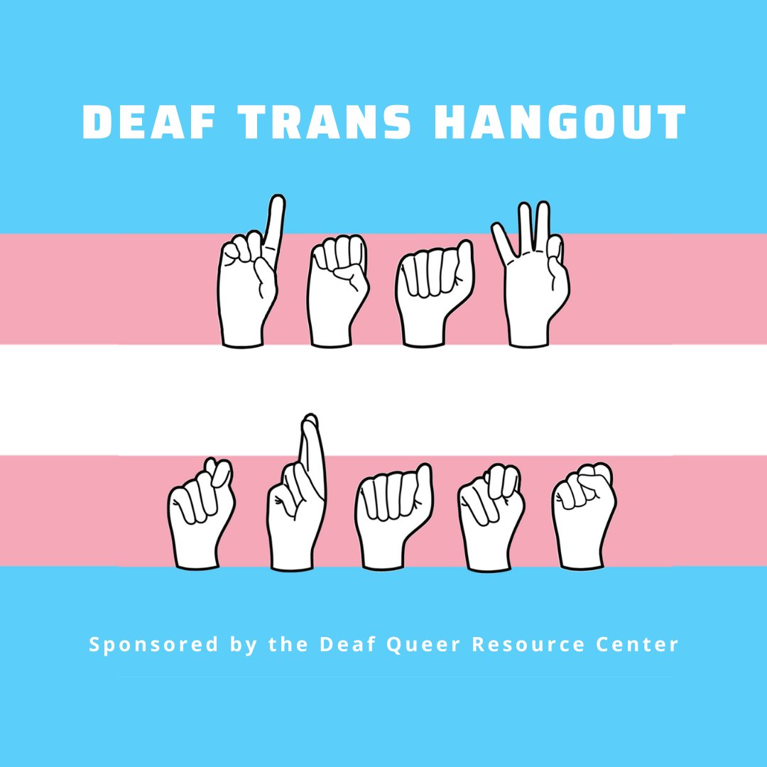 deafqueer's tweet photo. Deaf Trans Hangout
For Deaf trans-identified folks!
March 31, 2020
Pacific Time: 12:30 PM - 1:30 PM
via Zoom
Register at: https://t.co/G5QNh8xMWm
#DeafTrans #DeafTransgender #TransDeaf #TransDayOfVisibility #TDOV #TDOV2020 https://t.co/i5fdSoilX2