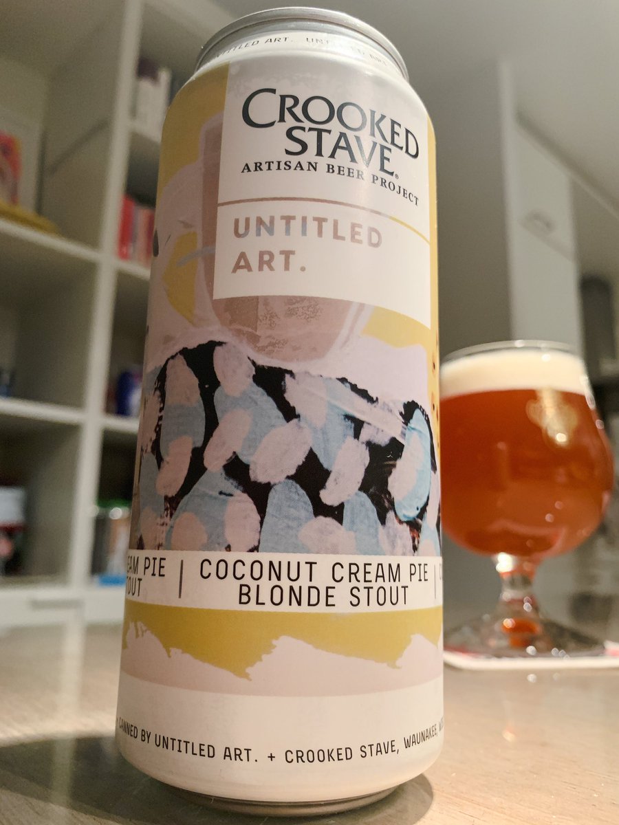 beer_telling's tweet image. #UntitledArt と #CrookedStave のコラボ Coconut Cream Pie Blonde Stout。これまたUntitled Artらしいアーティスティックなラベル。
ブロンドスタウトとかトリッキーなスタイルでいきつつ、味もココナッツクリームパイとか捻ってきた。名前の通り甘くてクリーミー、結構重めの一杯。
#クラフトビール