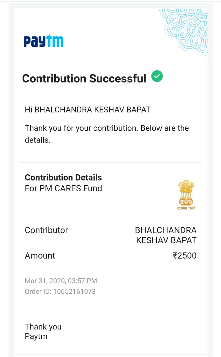 bkbapat's tweet photo. @narendramodi 
A small contribution from my end for a noble cause. Bharat Mata Ki Jay https://t.co/ytcTUYdrEr