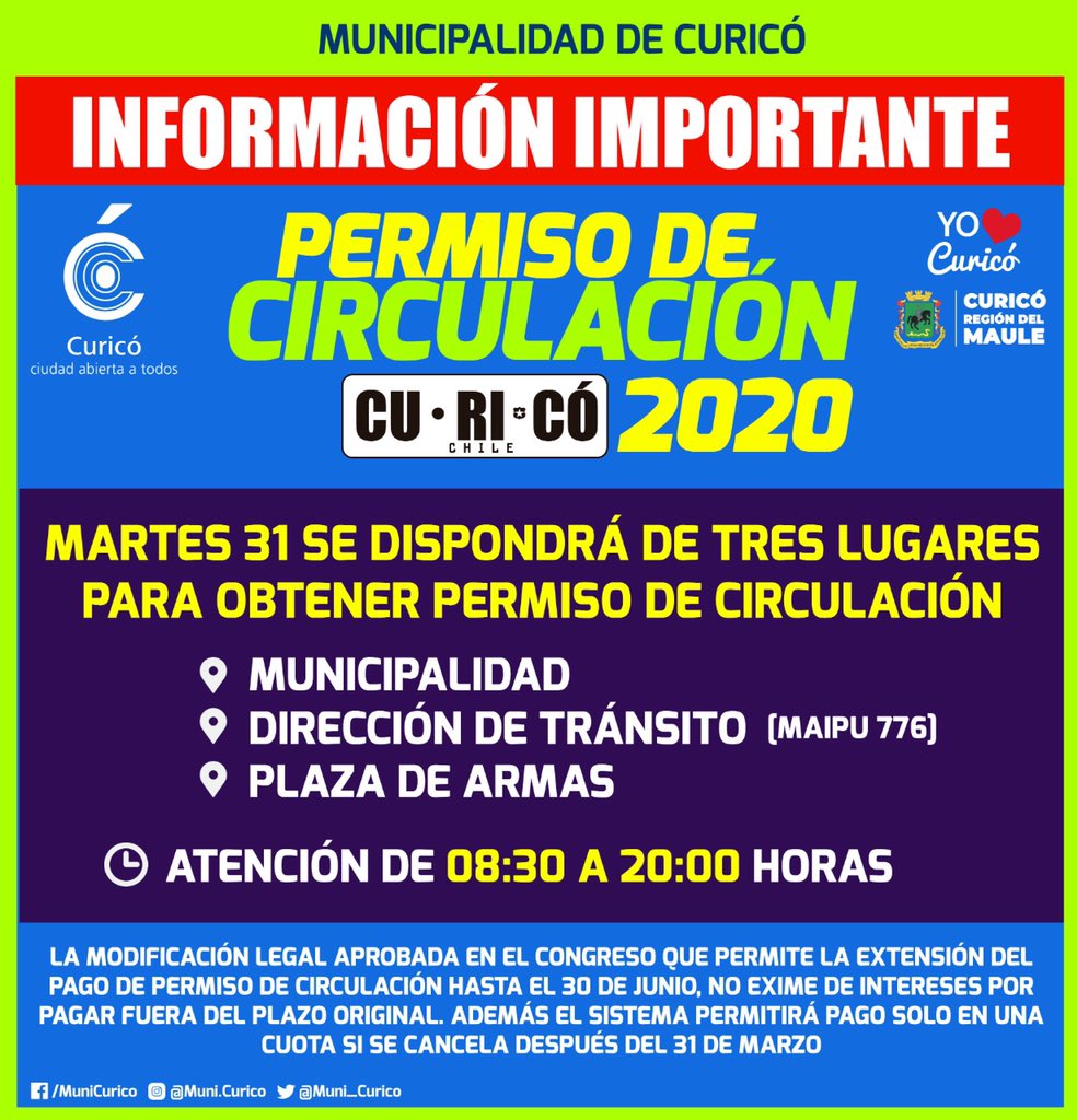 DiputadoJavier's tweet photo. Producto de esta Ley aprobada por el Congredo Nacional que a nuestro juicio se entrega “Beneficio Mentiroso” en materia de Permisos de Circulación se informa que por hoy se habilitarán los siguientes puntos de pago de dichos permisos. https://t.co/yQnZnIhKuy