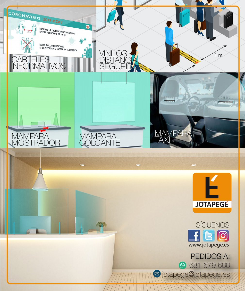 jotapege_es's tweet photo. Nuestros colaboradores de #rotulación están dedicando toda su estructura a fabricar medidas de #seguridad para frenar al #Covid19. Si estás interesado en mamparas, carteles informativos, vinilos,… ponte en contacto con nosotros. 
¡Todo va a salir bien!  
 #coronavirus #Jotapegé https://t.co/tqqofaGhUm