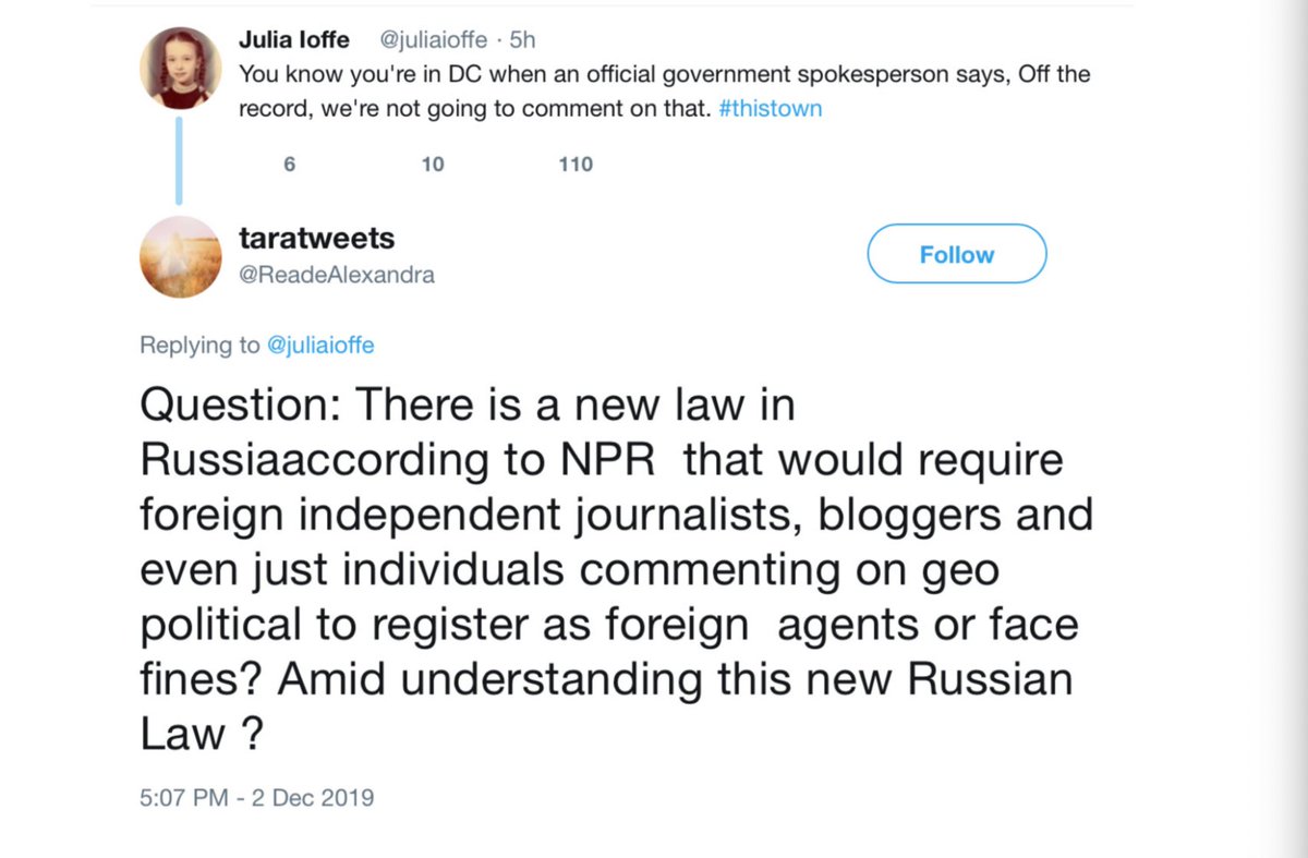 By no means am I calling Tara Reade a "Russian agent" or "Russian asset," but she did make a rather strange tweet in December of 2019. Just leaving this here. (thread)