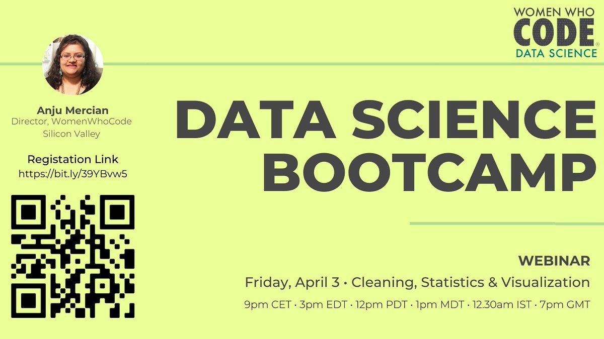 WWCodeData's tweet photo. 🔗 Register at https://t.co/mSqzQutvyf

Want to be a #datascientist? 📈💻 Join us in for the part 2 of 3, where we will learn how to #clean, produce #statistics on and #visualize data 📊

#womenwhocode #eda #dataviz #exploratorydataanalysis #womenwhocodedatascience #datascience https://t.co/NiSzfSgVzu