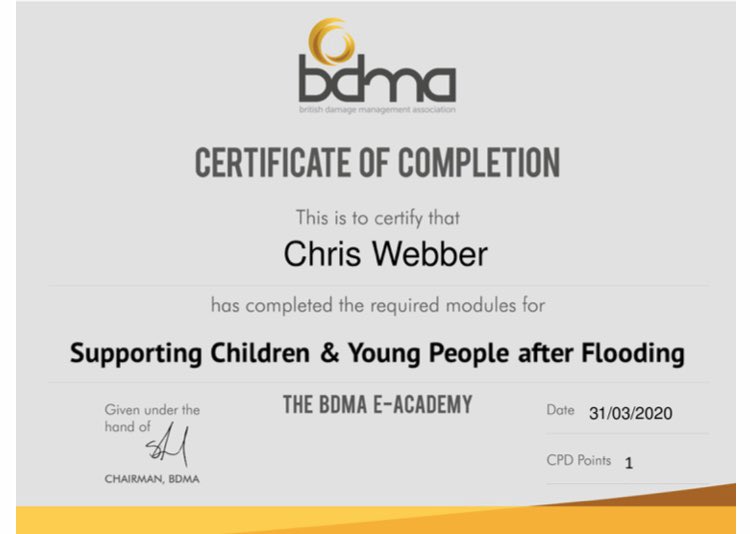 ChrisBDMATech's tweet image. Thanks to the @TheBDMA for this course, very thought provoking on the impact that any disaster management issue has on the younger generation. #BDMA